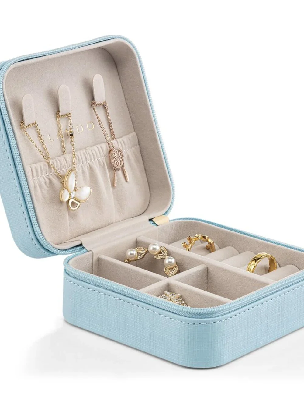 Vlando Small Travel Jewelry Box Organizer Display Case for Girls Women Gift Ring
